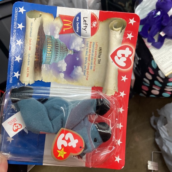 NIB RARE VINTAGE TY LEFTY MCDONALDS DONKEY BEANIE BABY ONE OF THE AMERICAN TRIO - Picture 9 of 9